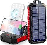 Solar Powerbank 30000 mAh, Solar Power Bank Outdoor mit 3 Ausgängen,Solar Ladegerät mit Taschenlampen-Kompass für Handy Tablet Smartphone, Alle USB-Geräte