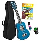 Cascha Sopran-Ukulele Bundle blau mit AQUILA-Saiten, Aufbewahrungstasche, Ukulele (+DVD), Stimmgerät und 3 Plektren