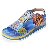 gracosy Damen Sport Outdoorsandalen, Flach rutschfeste Trekking-& Wanderschuhe Leder Sandalen Offene Zeh Sommer Strand Schuhe Leichtgewicht Sandalen Casual Wanderschuhe mit Klettverschluss MEHRWEG