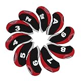 Unbekannt 10 Stück Golf Eisen Kopfbedeckungen wasserdichte Golfschläger Kopfbedeckung mit Bunten Nummer Golf Putter Set Schutzhülle Als Geschenk (Schwarz + Rot)