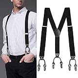 AYAMAYA Hosenträger Herren Schwarze Breit 3.5CM, Leder 6 Starken Clips in Y-Form Elastisch und Längenverstellbar Hosenträgers