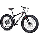 CHRISSON 26 Zoll Fatbike Mountainbike - Fat Three schwarz-rot - Hardtail Fat Tyre Mountain Bike, Fahrrad mit 4.0 fette Reifen und 9 Gang Shimano Alivio Schaltung