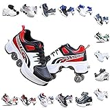 Bueuwe Verstellbare Quad-Rollschuh-Stiefel,Quad Skate Rollschuhe Skating Multifunktionale Deformation Schuhe 2-In-1-Mehrzweckschuhe, Für Kinder Geeignet, Anfänger,I,38 EU