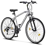 Licorne Bike Premium Trekking Bike in 28 Zoll - Fahrrad für Jungen, Mädchen, Damen und Herren - Shimano 21 Gang-Schaltung - Herrenfahrrad - Jungenfahrrad - Life M-V - Grau/Schwarz