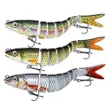 Forehakms 3 Stück Kunstköder Köder Multi Gelenkartigen Wobbler Swimbait Jerkbait Bass Köder Angelgerät zum Angeln auf Raubfische mit 2 Drillingshaken Gummifische für Hecht Barsch Zander Angeln Köder