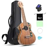 Hricane Konzert Ukulele Koa Hawaiische-Gitarre 23 Zoll für Anfänger mit Tasche Tuner Strap String Wipe für Männer Frauen