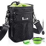 Pecute Futterbeutel Hund 4 in 1 Wasserdicht Hunde Futterbeutel mit Kotbeutel Spender, Leckerli-Beutel für Hunde,Wasserdichtes Gewebe, Kostenlose 1 Rollen Poop Tasche und 1 Trainings Clicker(Schwarz)