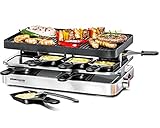 ROMMELSBACHER Raclette Grill RC 1400 - Wendeplatte zum Grillen & für Crepes, 8 Pfännchen, Antihaftbeschichtung, Ein/Ausschalter, stufenlose Temperaturregelung, Edelstahl, 1200 W