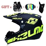 M-GLT Motocross Helmet/Motorrad Crosshelm, mit Handschuhe Sturmmaske und Brille Geeignet für Kinder und Erwachsene,Black,M(54~55)