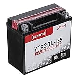 Accurat Motorradbatterie YTX20L-BS 20Ah 290A 12V AGM Starterbatterie in Erstausrüsterqualität leistungsstark robust vibrationsresistent wartungsfrei
