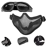 EMAGEREN Airsoft Masken Faltbare halbe Gesichtsschutz Maske Mesh Maske Schutzmaske mit Softair Schutzbrille Klar Stahl Maske Schutzbrille Militärschutzmaske für Halloween Cosplay Softair Paintball CS