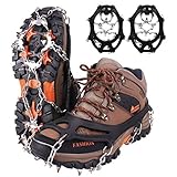 WIN.MAX Steigeisen Grödel Eisspikes, Schuhkrallen mit19 Edelstahl Zähne Spikes Schuhkrallen Grödeln Eisspikes für Klettern Bergsteigen Trekking High Altitude Winter Outdoor (Schwarz, M)