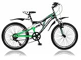 Frank Bikes 20 Zoll Kinderfahrrad Mountainbike Shimano 6 Gang Vollgefedert Fahrrad Jugendfahrrad Kinderrad Rad X-Treme Grünschwarz