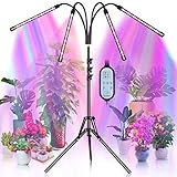 KEAWEO Pflanzenlampe LED, Pflanzenlicht mit Stände, 40W Pflanzenleuchte, Grow Lamp Tripod einstellbar, 4 Heads 80 LEDs Wachsen licht, Vollspektrum Wachstumslampe für Zimmerpflanzen mit Zeitschaltuhr