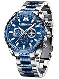 MEGALITH Herrenuhr Blau Chronographen Herren Armbanduhr Edelstahl Wasserdicht Uhren fur Männer Großes Designer Leuchtende Analog Datum