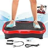 TOPQSC Vibrationstrainer 200 W Mini Fitness Vibrationsplatte mit leisem Motor Maximale Gewichtskapazität 441LBS, 99 Stufen der Intensität, Bluetooth-USB-Musik, Massage Vibrationsboard (rot)
