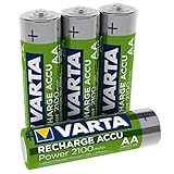 VARTA Rechargeable Accu Ready2Use vorgeladener AA Mignon Ni-Mh Akku (4er Pack. 2100 mAh) , wiederaufladbar ohne Memory-Effekt - sofort einsatzbereit