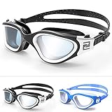 ZABERT W1 Swimming Swim Goggles For Adult Women Men Ladies Youth Boys Girls Kids Children Age 8+ White Black, Anti Fog UV Protection Wide Vision Large Big - Open Water Outdoor Pool Triathlon Training