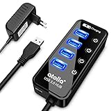 atolla USB Hub mit Netzteil, USB 3.0 Hub Aktiv mit 4 Ports SuperSpeed Datenhub mit Schalter und 1 Intelligenter Charging Port und 15W(5V/3A) Netzteil Adapter