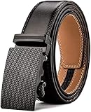 X XHtang Herren Gürtel Ratsche mit echtem Leder, Schiebegürtel für Männer 3,5 cm breit ... - Schwarz - Taille:43/49
