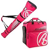 Brubaker Kombi Set Champion - Limited Edition - Skisack und Skischuhtasche für 1 Paar Ski bis 190 cm + Stöcke + Schuhe + Helm Pink Weiss