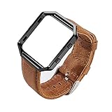MroTech für kompatibel Fitbit Blaze Armband echtes Leder Uhrenarmband mit Metallrahmen Uralt Stil Lederarmband für Fit bit Blaze Smartwatch Brown Band mit schwarzem Rahmen (Brown + Black)