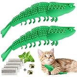 EKKONG Katzen Zahnbürste, Katze Fischform Zahnreinigung Spielzeug, Katzen Silikon Molar-Stick Zahnpflege Katzenminze Spielzeug, Zahnbürste für Katzen, 2 Pack