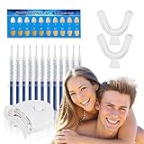 FAMINESS Zahnaufhellung Set | Zähne Bleichen Bleaching Set | 12x Teeth Whitening Gel für Weiße Zähne Zahnpflege | Home Zahnbleaching Kit gegen Gelbe & Graue Zähne | inkl. LED Licht und 2 Mundschiene