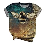 Sannysis Damen T-Shirt Tier Muster Shirt Vintage 3D Drucken Rundhals Kurzarm/Langarmshirt Oberteile Sommer Basic Oben Hemd Tops Bluse (XXL, J)