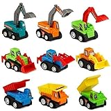 TONZE Mini Auto Spielzeug Baufahrzeuge Set Geschenkset Spielzeugauto Kleine Autos 9 pcs Modellautos Bagger Bulldozer Muldenkipper Kinder Spiele ab 3 4 5 Jahren Jungen Mädchen