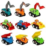 TONZE Mini Auto Spielzeug Baufahrzeuge Set Geschenkset Spielzeugauto Kleine Autos 9 pcs Modellautos Bagger Bulldozer Muldenkipper Kinder Spiele ab 3 4 5 Jahren Jungen Mädchen