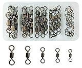 JSHANMEI Angelwirbel mit Drehgelenk aus Kupfer mit schwarzem Nickel, Angelhaken, Schnur-Verbindungsstück für Tackle Box Zubehör, 50pcs/Box (1/0~5/0)