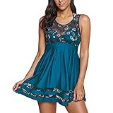 NLZQ Damen Mode Schwimmrock Einteiliger Badekleid Drucken Muster Komfortabel Badeanzug Schwimmanzug mit Boyshort Sommer Strand Casual Sport Swimsuit 3XL