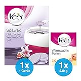 Elektrisches Warmwachs Set + 1x Warmwachsperlen mit Bienenwachs für langanhaltende Haarentfernung für bis zu 28 Tage glatte Haut Veet Spawax Set + 1x Veet Warmwachs-Perlen 230 g