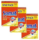 Somat 7 All in 1 Multi Aktiv, Spülmaschinen-Tabs, Sparpack, 3er Pack (3 x 110 Tabs) kraftvolle Reinigung mit Geruchsneutralisierer Funktion