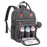 Wickelrucksack Baby Wickeltasche Rucksack Groß, Windeltasche Babytasche Für Unterwegs Mit 15,6 Zoll Laptopfach, USB-Ladeanschluss, Schnullerhalter Und Kinderwagengurte, Dunkelgrau B
