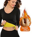 Novecasa Sauna Schwitzweste Langarm Damen Hose Abnehmen Fitness Shorts Sweatpants aus Neopren, Fitnesskorsett zum Schwitzen, Fettverbrennung, Bauchweg L Hemd