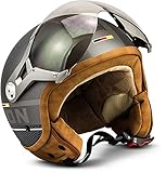 Soxon® SP-325 Plus „Titanium“ · Jet-Helm · Motorrad-Helm Roller-Helm Scooter-Helm Moped Mofa-Helm Chopper Retro Vespa Vintage Pilot Biker Helmet · ECE 22.05 Visier Schnellverschluss Tasche S (55-56cm)