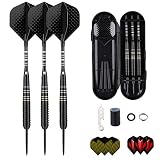 sanfeng Dartpfeile mit Metallspitze, 3 Stück 23 Gramm Steeldarts, Steel Darts Pfeile mit Aluminum Schafts 9 Flights,50 Anti-Lose Gummiringe 12 Spring Rings 1 Dart Tool Sharpener