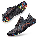 Ritiriko Unisex Badeschuhe Atmungsaktiv Strandschuhe Barfußschuhe Schnell Trocknend Aquaschuhe Wasserschuhe Surfschuhe Schwimmschuhe für Damen Herren Grauschwarz EU 41