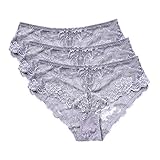 Wingslove 3 er Pack Damen Unterhose Sexy Bikini Slips Spitze Panties Hipster Höschen (Grau,L)