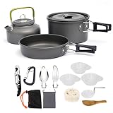 AUTOPkio Camping Kochgeschirr Set, Portable Leichte Outdoor Kochset Kochtopf Pan Set für 2-3 Persone (Schwarz)