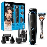 Braun 9-in-1 Multi-Grooming-Kit MGK5080, Barttrimmer und Haarschneider, Körperhaartrimmer, Ohren- und Nasenhaartrimmer, Präzisionstrimmer, mit AutoSense-Technologie, schwarz/blau