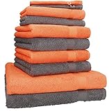 Betz 10-TLG. Handtuch-Set Premium 100% Baumwolle 2 Duschtücher 4 Handtücher 2 Gästetücher 2 Waschhandschuhe Farbe Orange & Anthrazit Grau