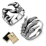 EQLEF Drachenring Herren Set, Gothic Ring einstellbar Wild Alondra Open Punk Ring Geschenk Cool Dragon Ring für Männer Frauen (2 Stück) (C)