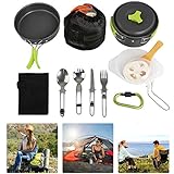 BelleStyle Camping Geschirr Set, 1-2 Personen 15 Stücke Camping Kochgeschirr Utensilien Töpfe Pfannen Set für Outdoor Camping Wandern Picknick Kochen, Leicht und Langlebig (15 Stücke)