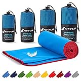 Fit-Flip Mikrofaser Handtuch Set – in Allen Größen / 16 Farben – Ultra leicht & kompakt – das perfekte Sporthandtuch, Strandhandtuch und Reisehandtuch (100x200cm, Blau mit Roten Rand)