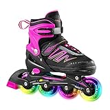 Hiboy verstellbare Inline-Skates mit Allen beleuchteten Rädern, beleuchteten Outdoor- und Indoor-Rollschuhen für Jungen, Mädchen, Anfänger,Rosa,Medium 34-37