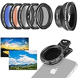Neewer Handy-Objektiv-Zubehörset, 37 mm, inklusive 0,45 x Weitwinkel-Objektiv, Clip, Farbverlaufsfilter (blau orange grau), runder Polfilter, Graufilter ND2–400 Filter