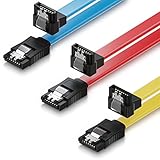 deleyCON 3X 50cm SATA III Kabel S-ATA 3 Datenkabel 6 GBit/s Verbindungskabel Anschlusskabel für HDD SSD - Metall-Clip - 1x Gerade 1x 90° L-Type Stecker - Gelb/Rot/Blau